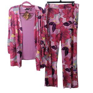 Iman 3-pc Cardigan, Tank top, Pants, Size 2X, Pink/Purple/Blue/Yellow/Lavender